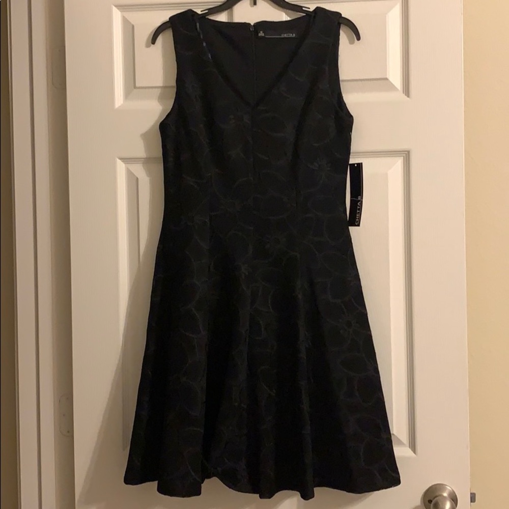 Black Sleeveless Floral Embroidered Cocktail Dress